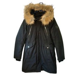 Ivanka Trump Winter Coat Womens S Black Down Parka Faux Fur Hood (Zipper Flaw)